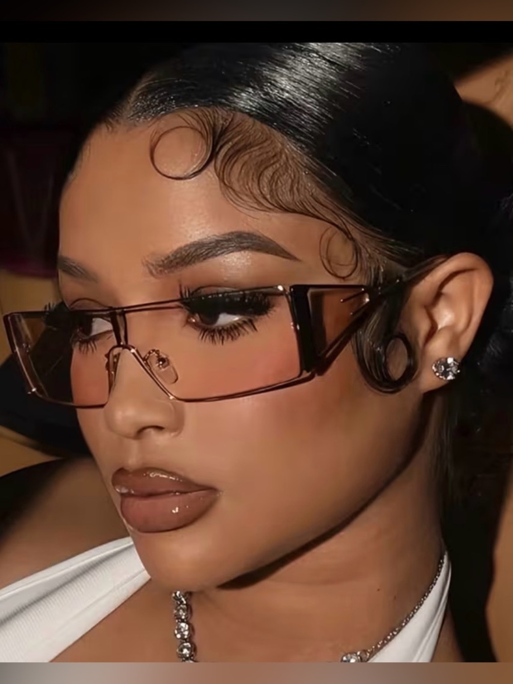 Tinted Brown Rimless Shield Sunglasses - Women Accessories
